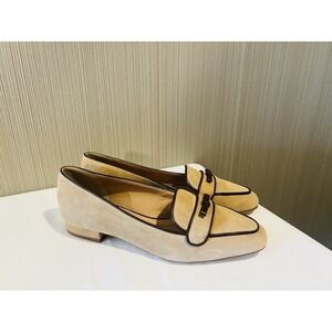 Talbots Jane Bow Beige‎ Brown Suede Slip On Square Loafers Leather Flats Size 7M